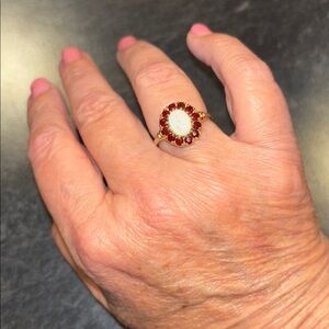 Garnet, Opal, 14k gold ring